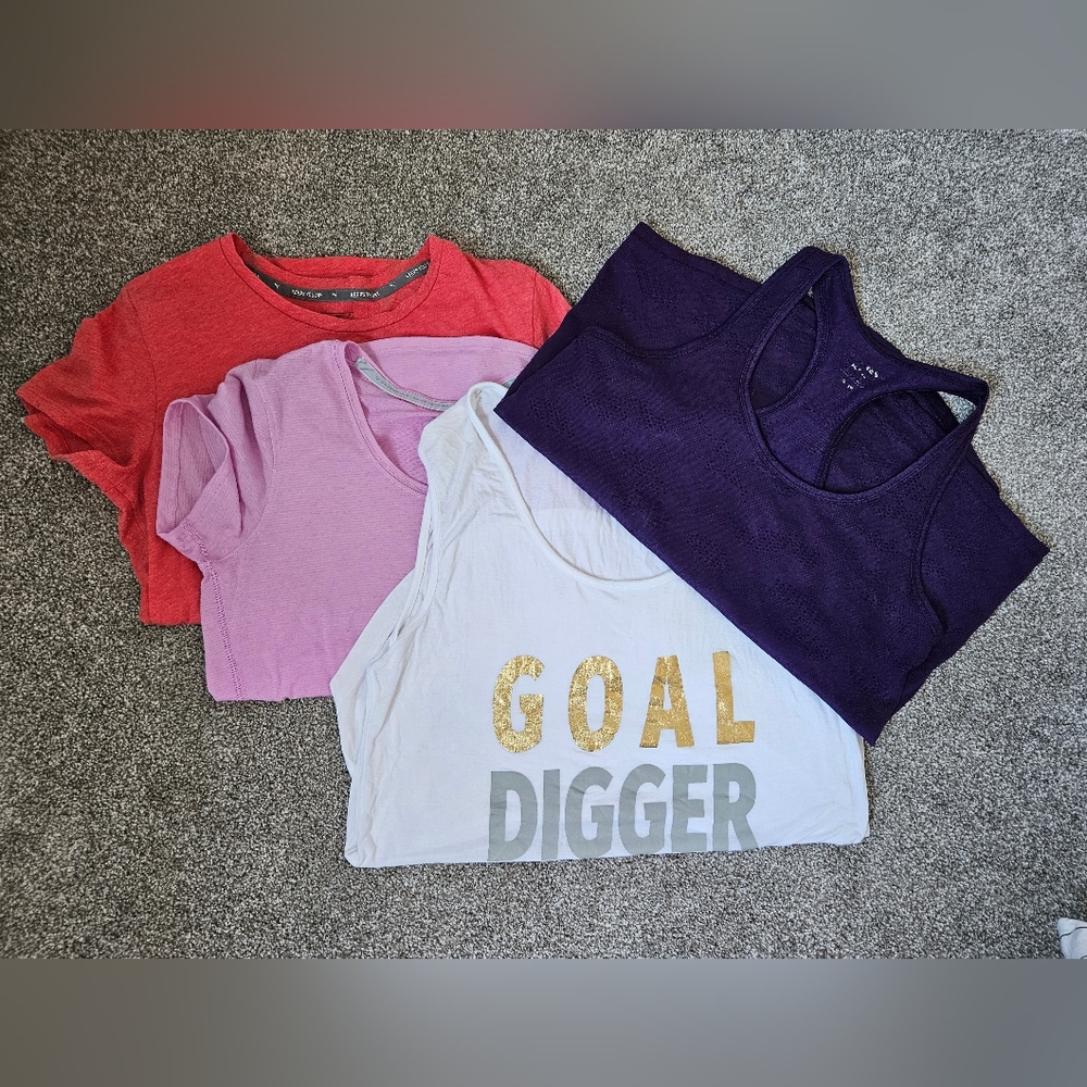 Set of 4 Small Athletic Tops 2 T-Shirts, One Sleeveless Tee, And One Tank